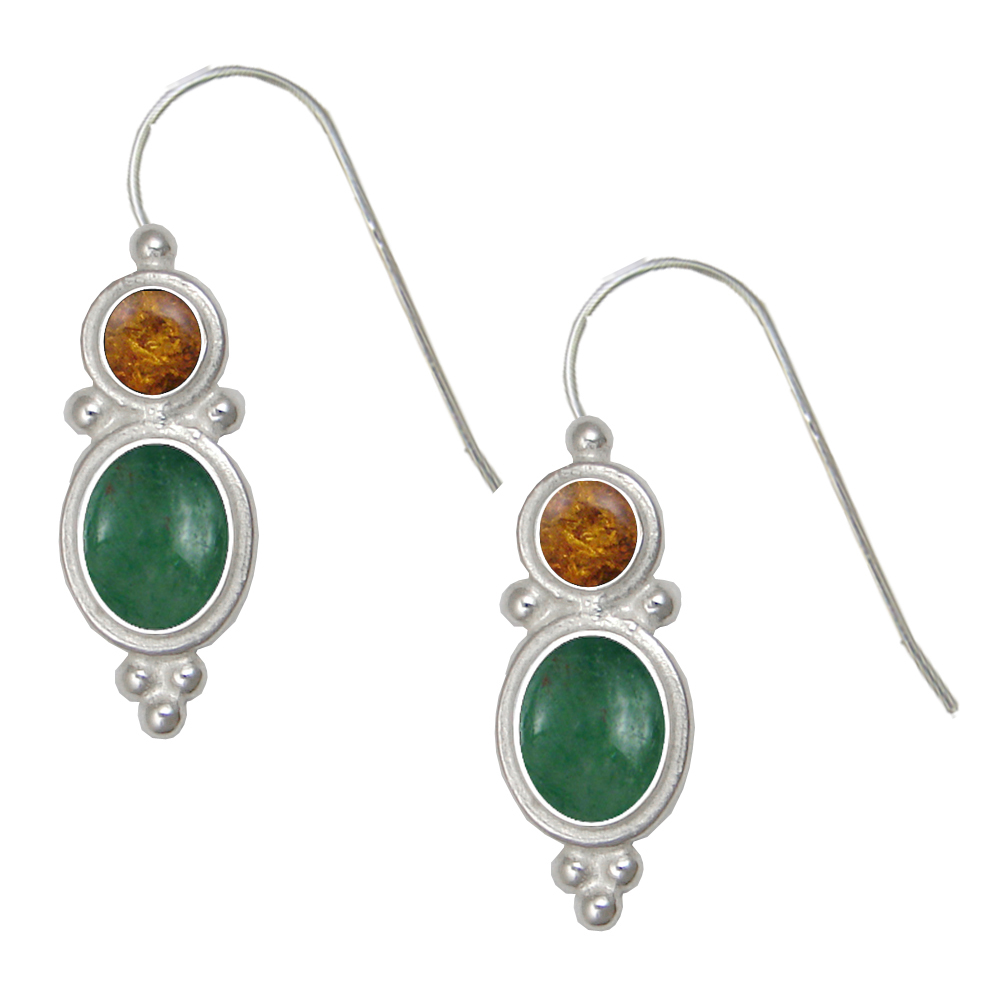 Sterling Silver Drop Dangle Earrings Jade And Amber